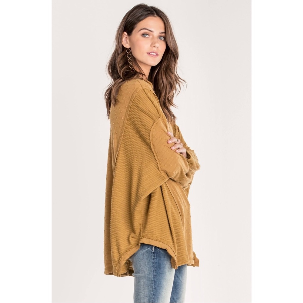 Miss Me oversized mustard yellow cowl neck tunic long sleep top - Picture 5 of 7